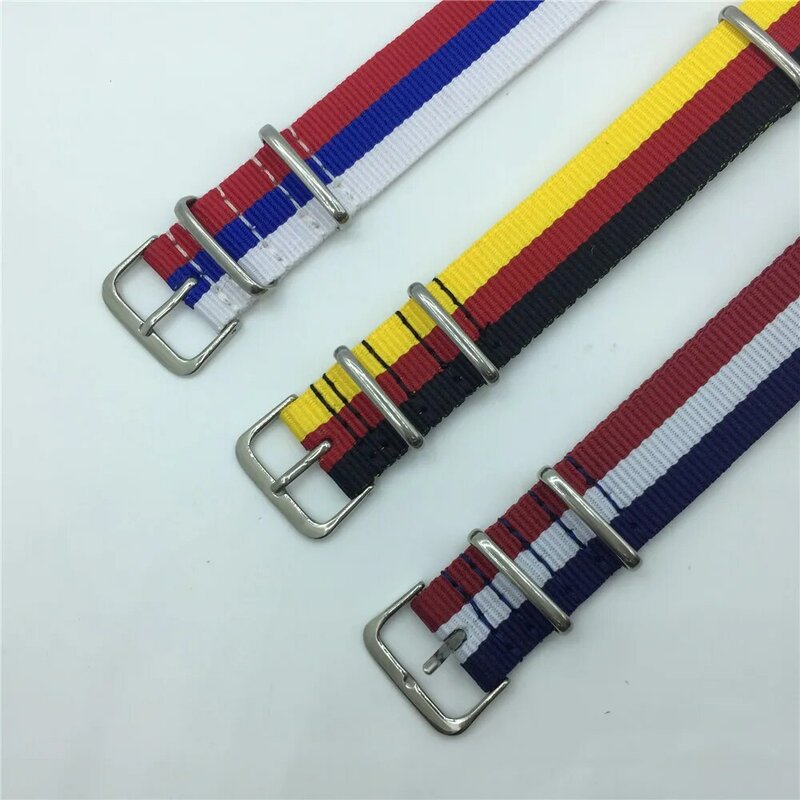 Correa de reloj deportiva de nailon, Correa tejida colorida de 18, 20, 22 y 24mm, bandera española, alemana, francesa