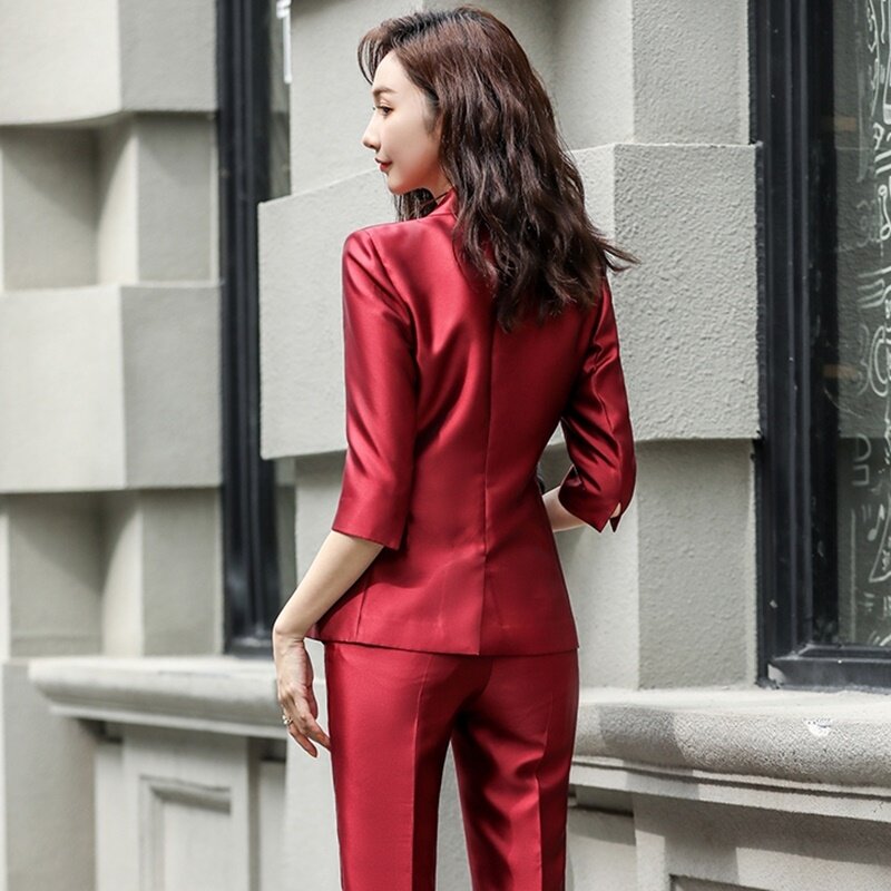 Черная офисная униформа, Женская Офисная модель, Женский деловой костюм в Корейском стиле, брюки с рукавом до локтя, элегантные женские костюмы DD2205