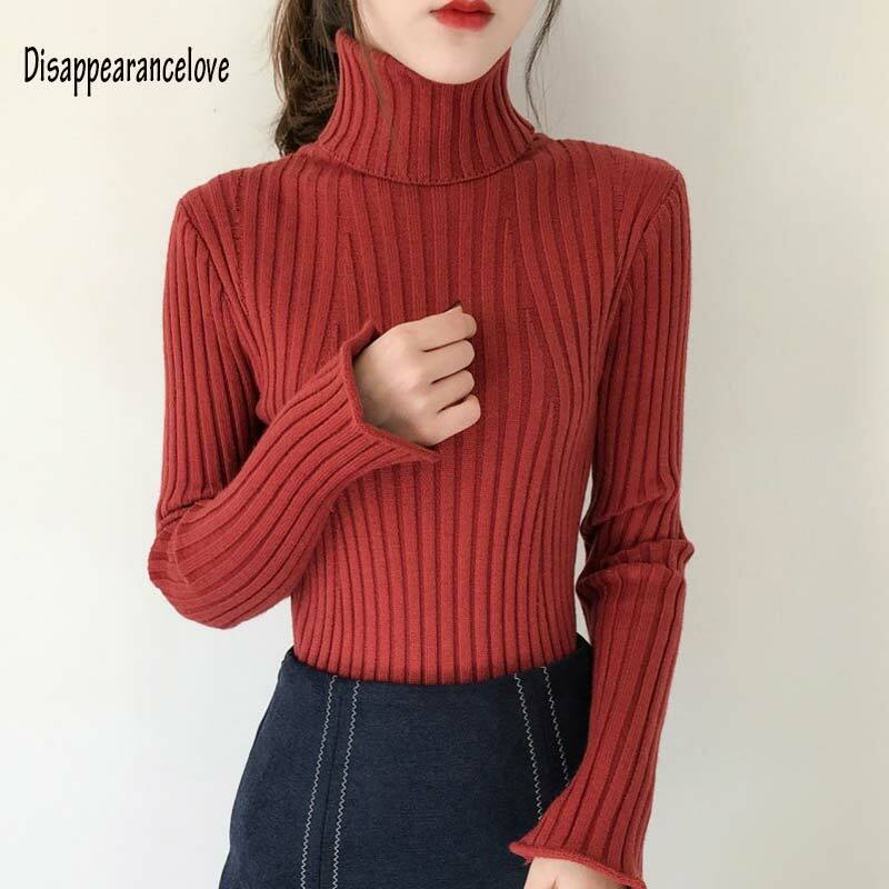 Women's Fashion White Black Grey Ribbed Cashmere Sweater Women Long Sleeve Autumn Winter Warm Turtleneck Pullover Knitted Jumper