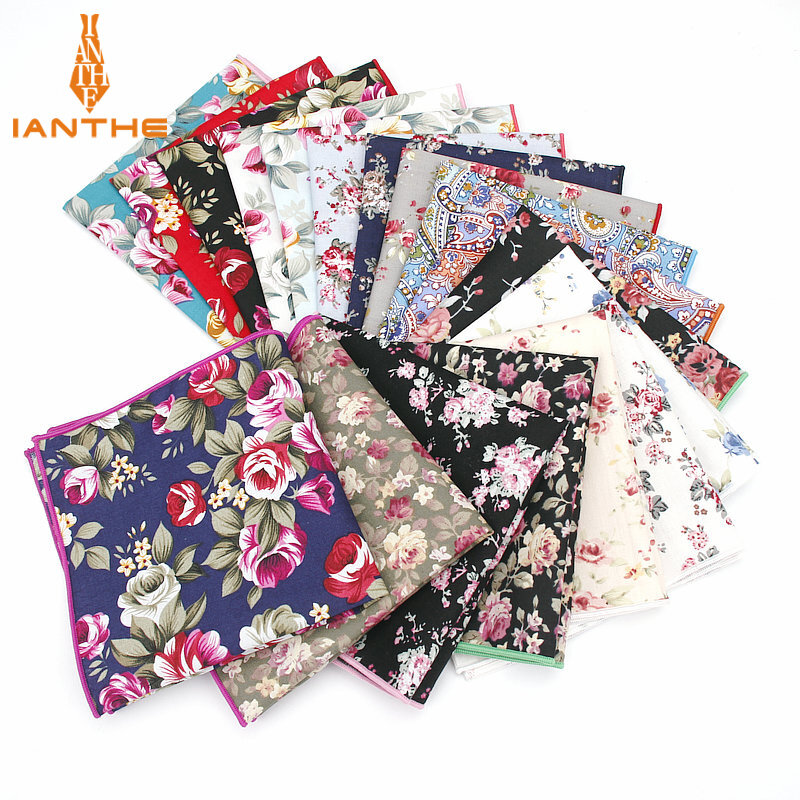 Thương hiệu Mới Nam Bông Cầm Tay In Hoa Bỏ Túi Vuông Cưới 25 cm * 25 cm Hankies Cho Nam Cổ Điển vitage Bỏ Túi Khăn