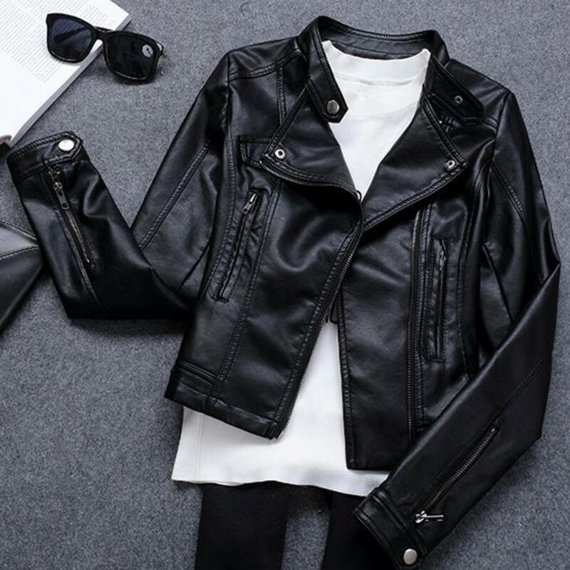 Motorcycle PU Leather Jacket Women Zipper Outerwear jacket
