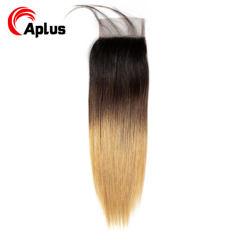 Aplus-extensiones de pelo malayo liso para mujer, cabello 4/30 humano precoloreado con cierre, 3 tonos ombré, T1B/100%