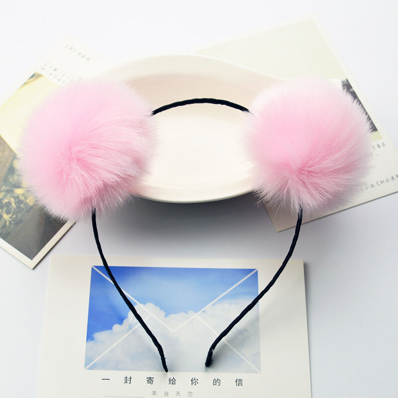 1PC Sweet girls beautiful hairband headpieces rabbit ears plush ball big hair head hoop hair accessories Tiara for children