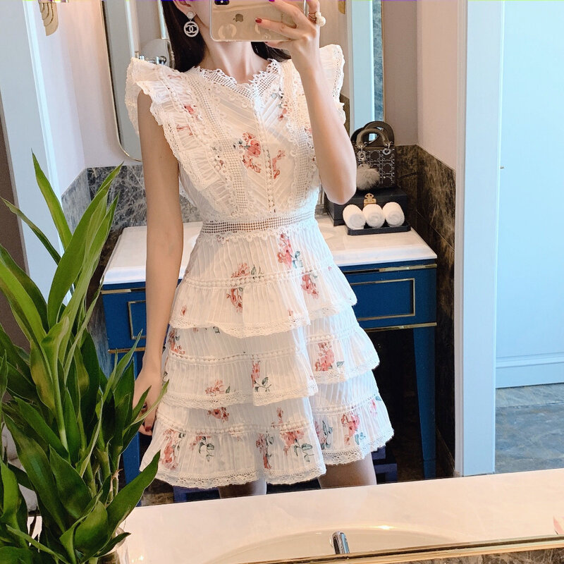 Женское мини-платье с бантом, вечернее платье без рукавов с цветочным принтом и оборками, лето 2019