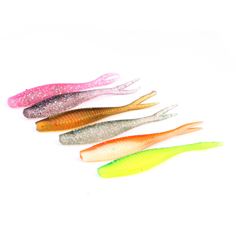 Walk Fish 6Pcs 70mm/1.8g Double-tailed Soft Bait Worm Artificial Baits Fishing lure 064