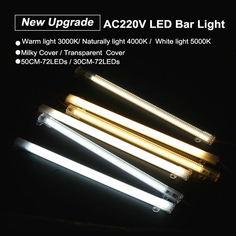 LED Tube Light 220V High Brightness 2835 30cm 50cm 72LEDs LED Bar Lights Fluorescent Tubes for Showcase Cabinet Kitchen Lighting