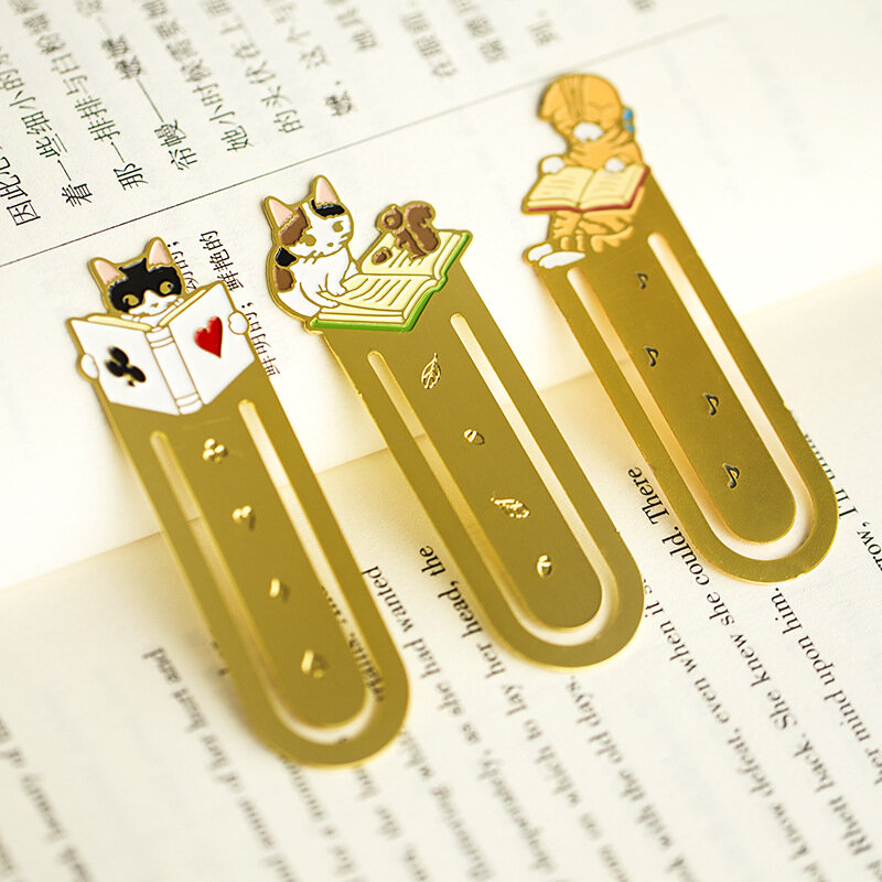 1個ポタリングキャット日本の漫画かわいい猫カワイイ子猫ブックマークメタルブックマーク学校と事務用品ブックマーク