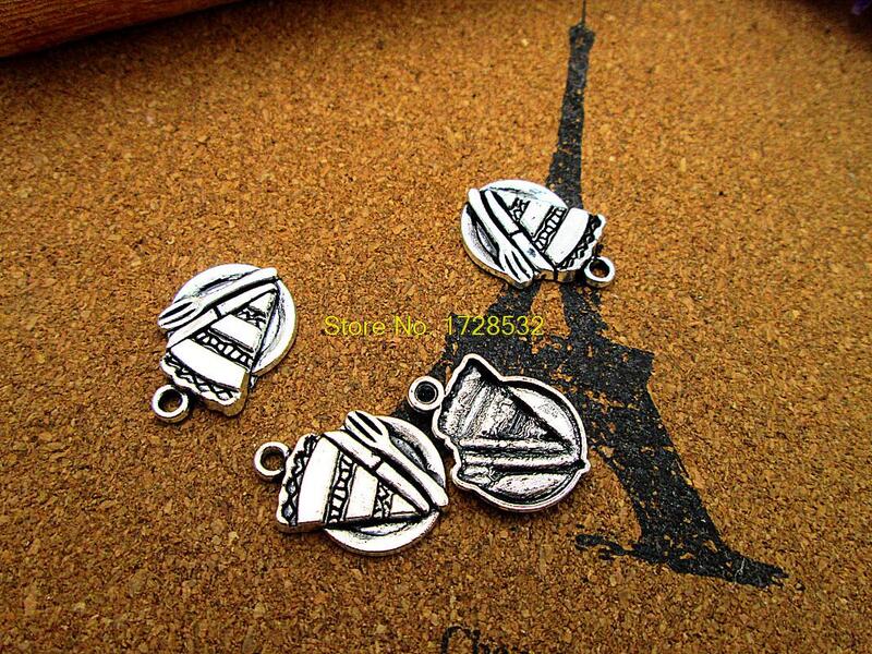20pcs Piece of Pie on Plate charms silver tone Fork  charm pendants 21x14mm