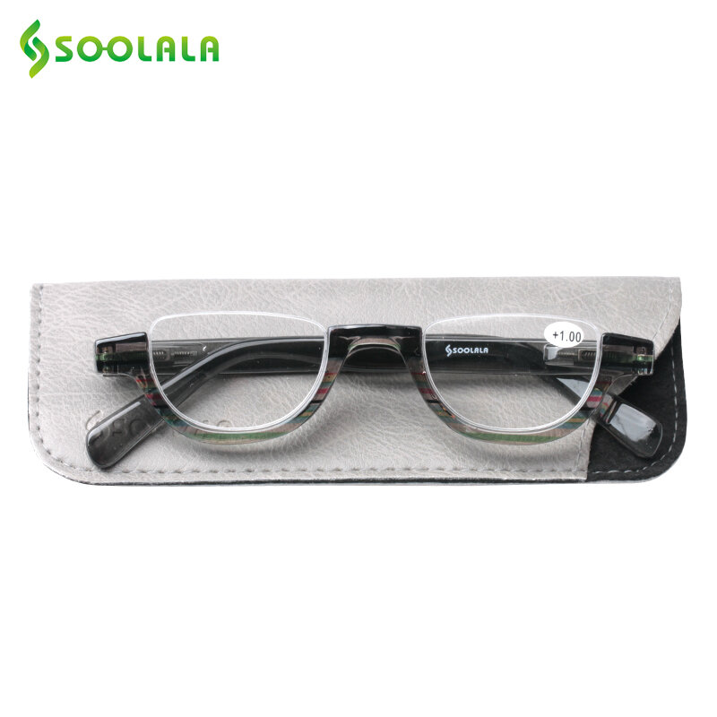 SOOLALA-gafas de lectura para presbicia para hombre y mujer, lentes de lectura con parte superior plana, sin montura, baratas, con Funda de cuero + 2018 a 1,0, 4,0
