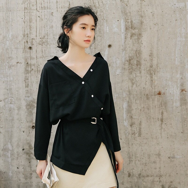 Sosial Atas Wanita Blus 2018 Wanita Gaya Korea Kantor Wanita Wanita Bisnis Kemeja Atasan Fashion Wanita Blus 2018 DD1429