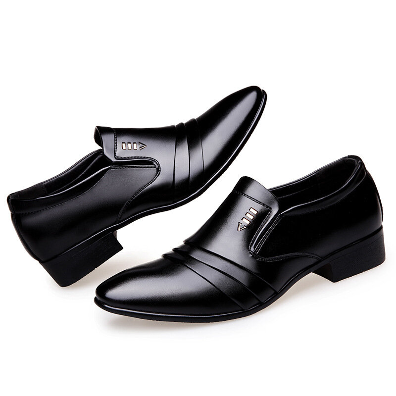 PU – أحذية فاخرة لرجال الأعمال والمناسبات الرسمية, جلدية، سوداء مدببة، جيدة التهوية