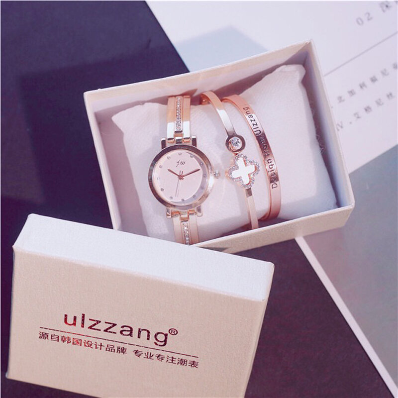 2019 Fashion Gold Lady Wristwatch Luxury Simple Women Bracelet Watches Casual Stylish Female Gift Clock 3 Pcs set  Ulzzang Style