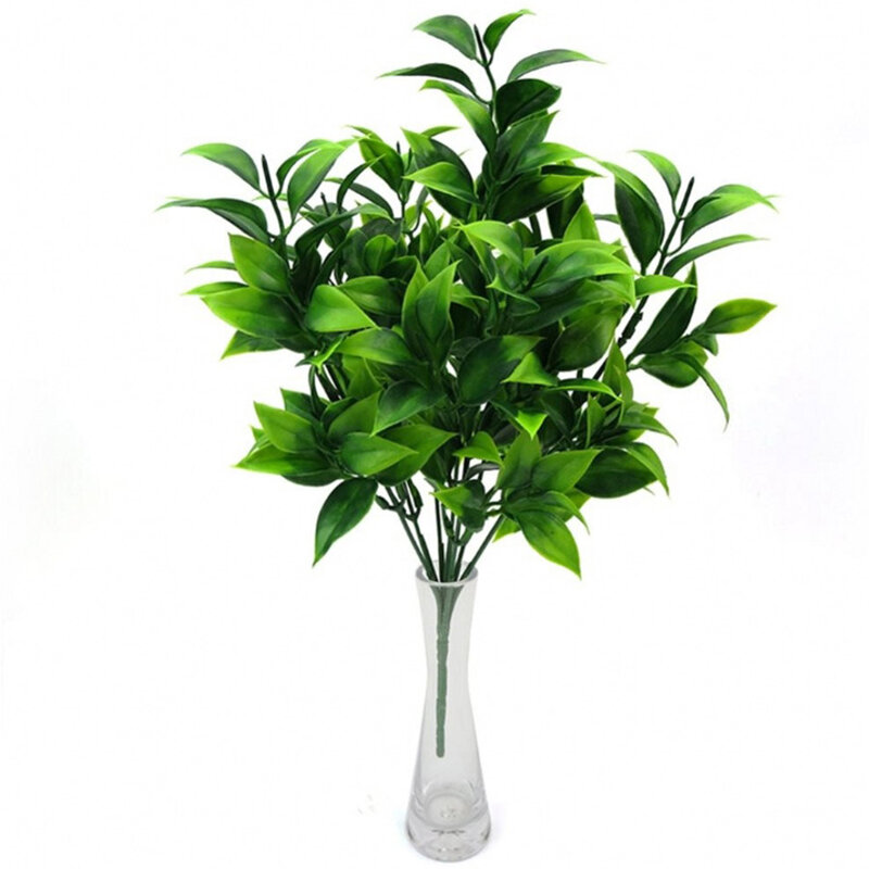 Plantas verdes artificiais para jardim, 7 ramos, grama falsa, eucalipto, folhas de laranja, planta falsa para casa, decoração da loja