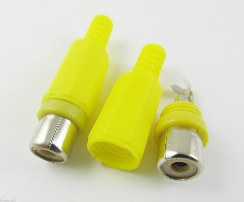Conector macho fêmea amarelo rca, conector de cabo de áudio e vídeo tipo de solda, 20 peças
