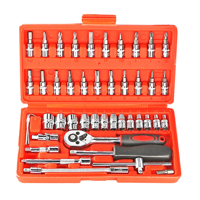 46pcs 4-14Mm Sleeve 1/4 Inch Ratchet Torque Wrench Combination Set keys Socket Bit Set Car Motorcyclecycle Bicycle Repair Tools