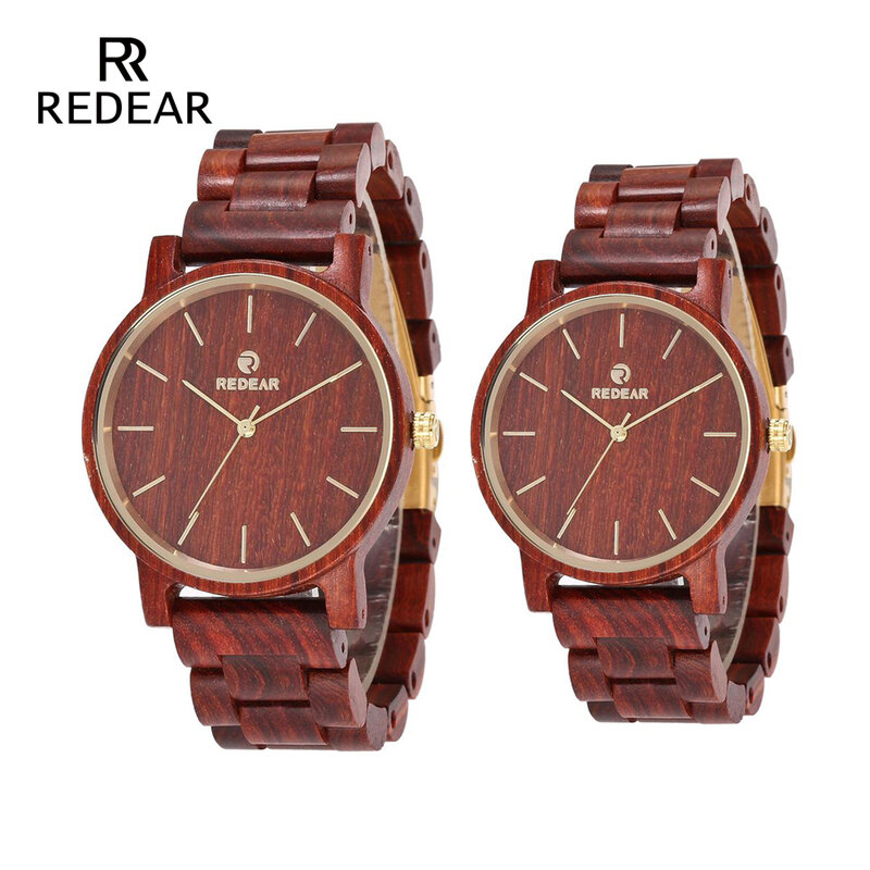 REDEAR jego i jej zegarki czerwone drzewo sandałowe Wrist Watch japonia zegarek kwarcowy moda walentynki, prezent
