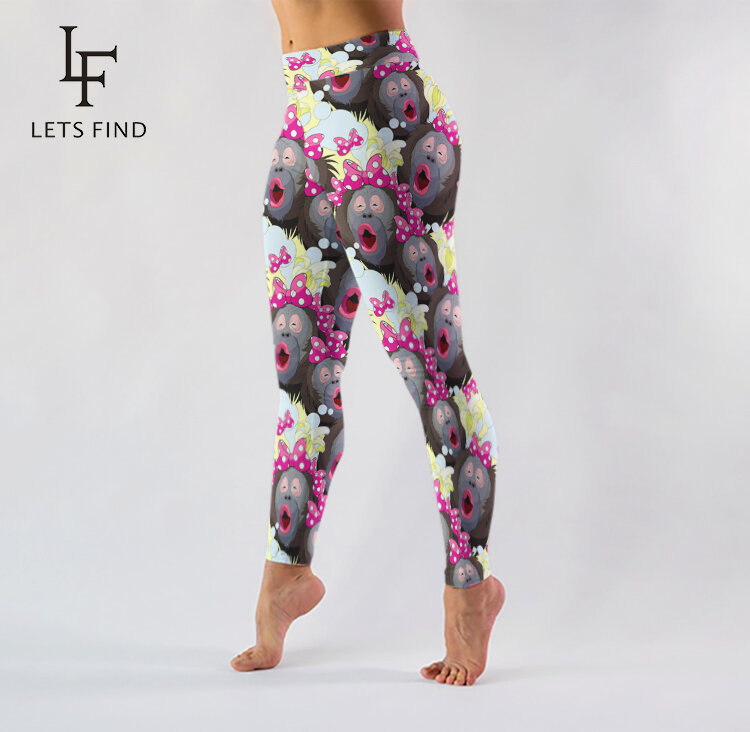 Letsfind novo estilo leggings de treino feminino moda bonito desenho dos desenhos animados leite seda impressão digital calças cintura alta