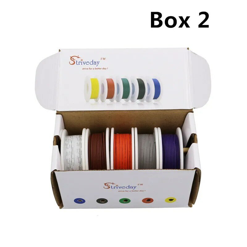 Cable eléctrico trenzado de cobre estañado, línea de PVC DIY, 18, 20, 22, 24, 26, 28, 30AWG, UL 1007, 5 colores en una caja