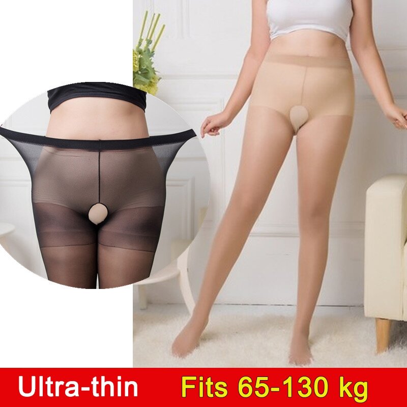 Pantimedias de talla grande 10D para mujer, medias sexys de nailon ultrafinas con entrepierna abierta, de cintura alta, eróticas, sin entrepierna