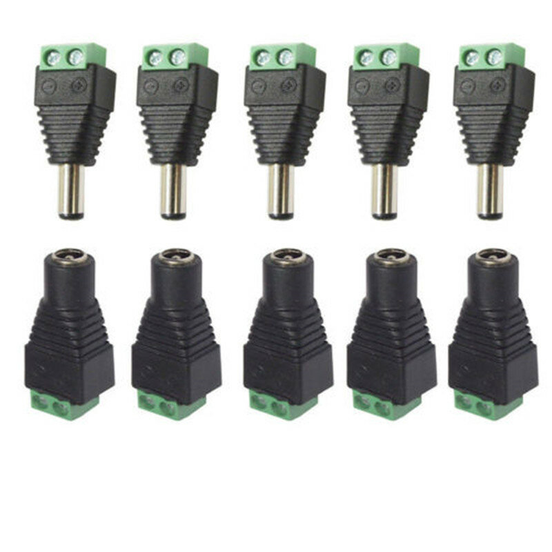 5,5mm x 2,1mm Weiblich Männlich DC Power Stecker Adapter für 5050 3528 5060 Einzigen Farbe LED Streifen und CCTV Kameras