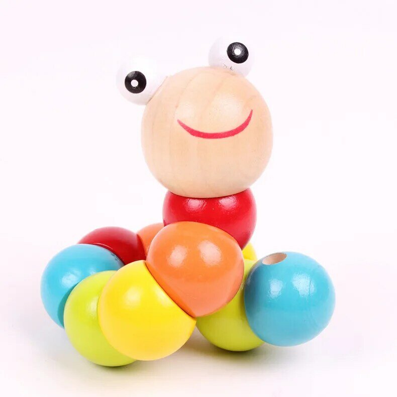 1Pcs Cacing Twist Boneka Kognisi Kayu Hadiah Colorful Teman Bermain Ulat Berubah Bentuk Anak-anak Menyenangkan Pendidikan Mainan Bayi