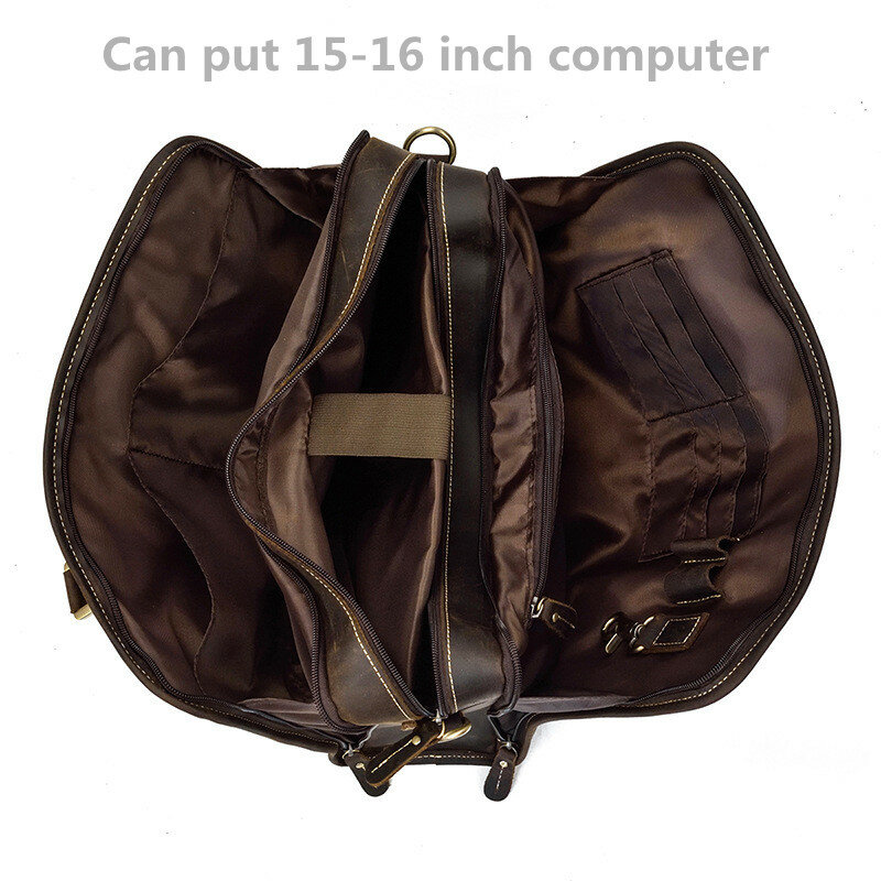 Skórzana teczka męska torebka w stylu Retro torba na ramię męska torba do pracy biznes 15 Cal torby komputerowe skóra Crazy Horse