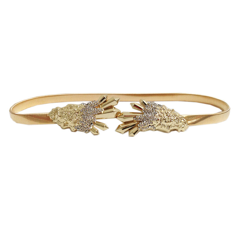 Bg-244-Cinturón de cadena dorada para mujer, cinturón de lujo con hebilla de diamantes de imitación, para boda