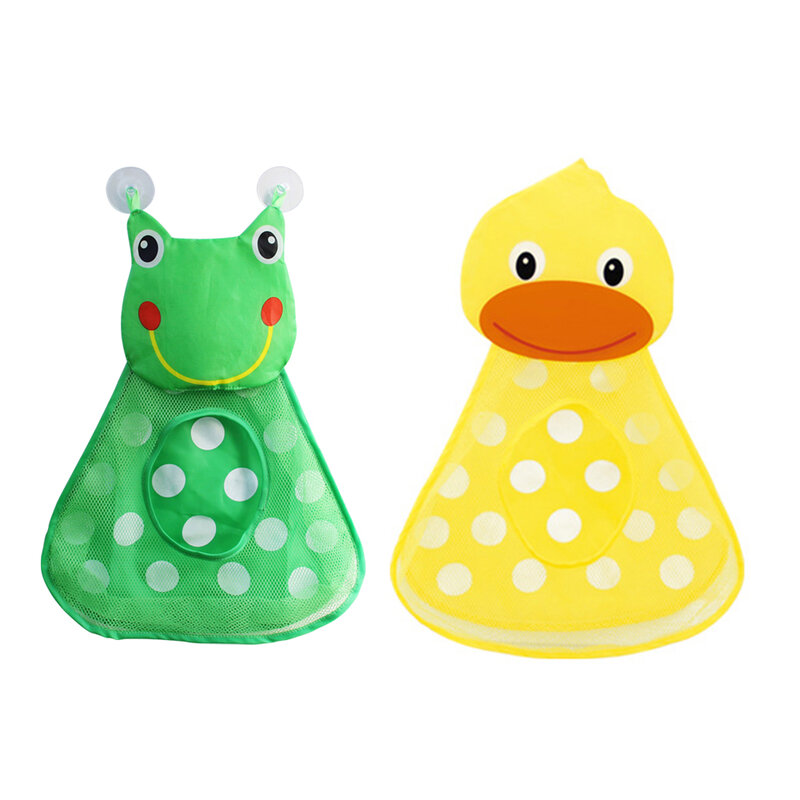 Cute Animal Cartoon Duck Frog Bath Toys Storage Bag with Suction Cap Foldable Portable Mesh Swimming Pool Net Bathroom Organizer