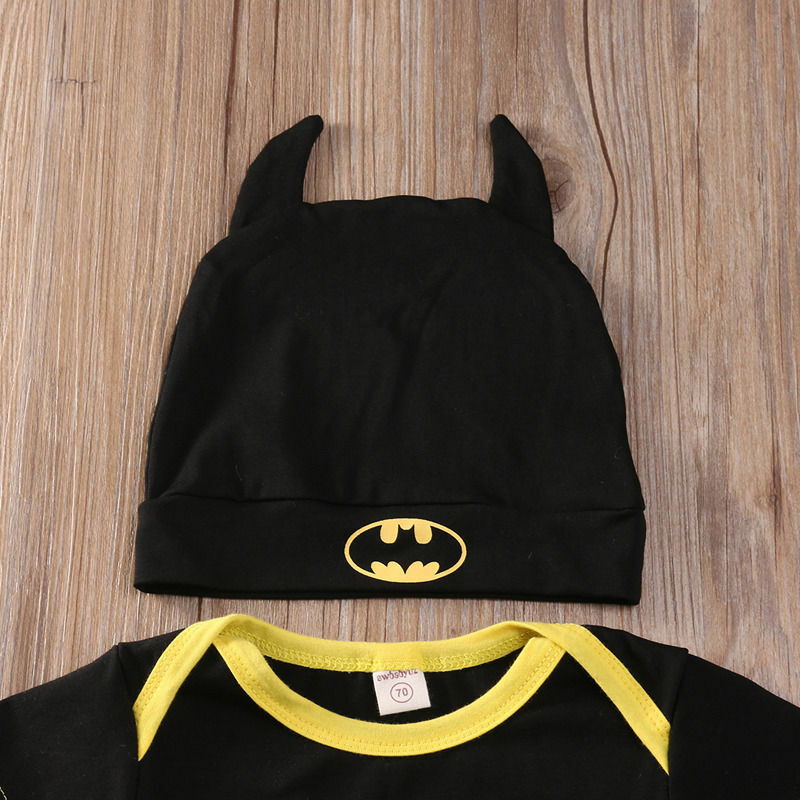 Fashion Batman Baby Boys Rompers Jumpsuit Cotton Tops+Shoes+Hat 3Pcs Outfit Clothes Set Newborn Toddler 0-24M Kids Clothes