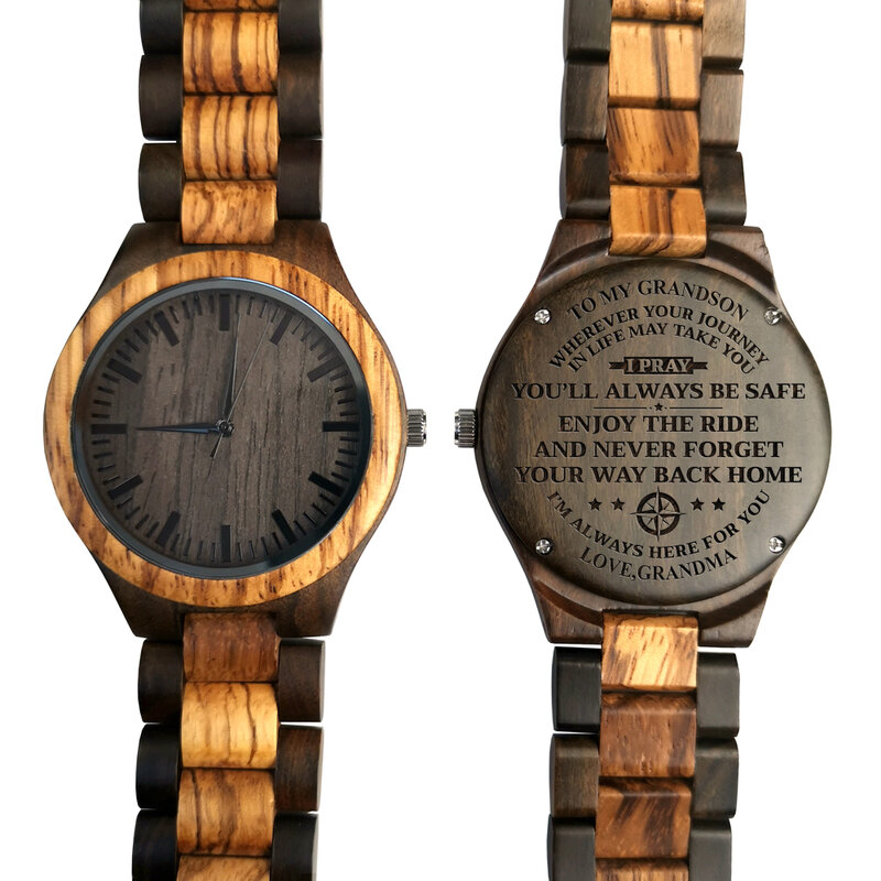 Zu Meinem Enkel-Gravur Quarz Automatische Holz Uhr Geburtstag Geschenk Männer Uhr Holz Geschenke Personalisierte Uhr Handgelenk Uhren