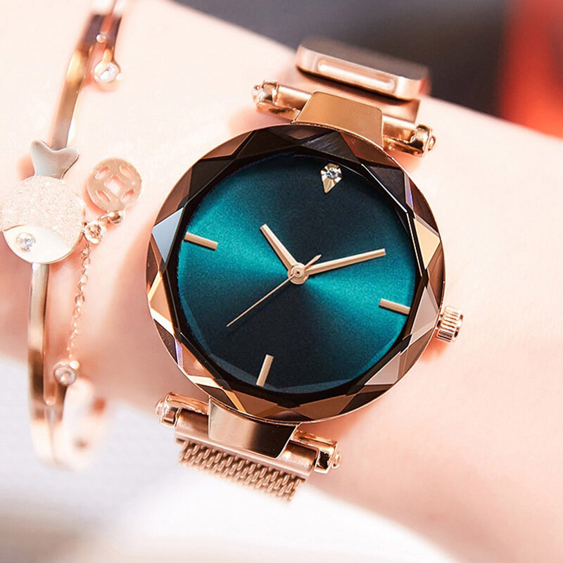 Pulseira de luxo relógios de quartzo feminino aurora magnética moda diamante relógios de pulso minimalista gem corte superior vender relogio feminino presente