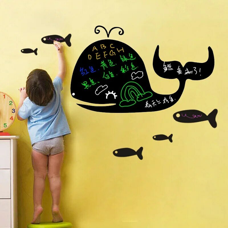 Créatif vert amovible stickers muraux pépinière chambre d'enfants toile de fond autocollants apposés tableau noir baleine