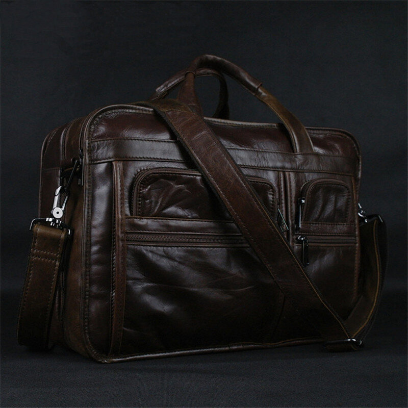 Luxury Genuine Leather Briefcases ธุรกิจกระเป๋าหนังกระเป๋าสะพายชายแล็ปท็อปกระเป๋าเอกสารจัดส่งฟรี
