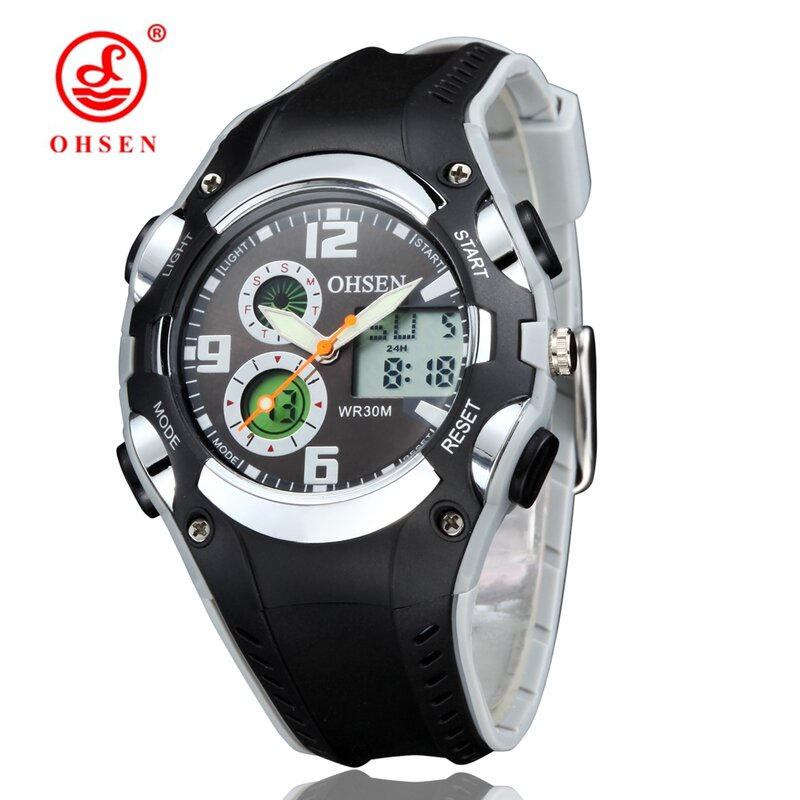 Original OHSEN Digital quarz Kinder Jungen Sport Uhren 30M Wasserdicht Schwarz Gummiband Mode LED Schwimmen Armbanduhr Geschenk