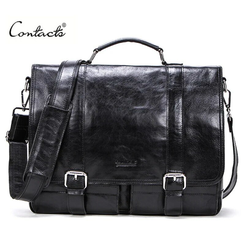 CONTACT'S натуральная кожа деловая вместительная сумка портфель для ноутбука 13 инч, черного цвета повседневная сумка для мужчин 2019
