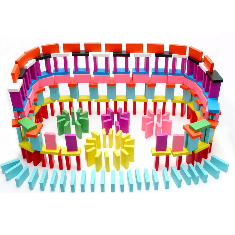 Juego de bloques de dominó de arcoíris de madera para niños, juguete educativo creativo de aprendizaje temprano, 12 colores, 100 piezas