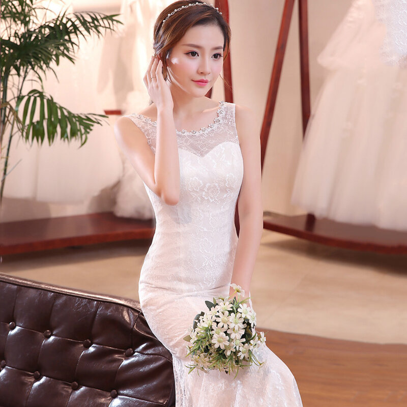 Женское кружевное платье-Русалочка, белое длинное платье без рукавов для свадебного торжества, на заказ
