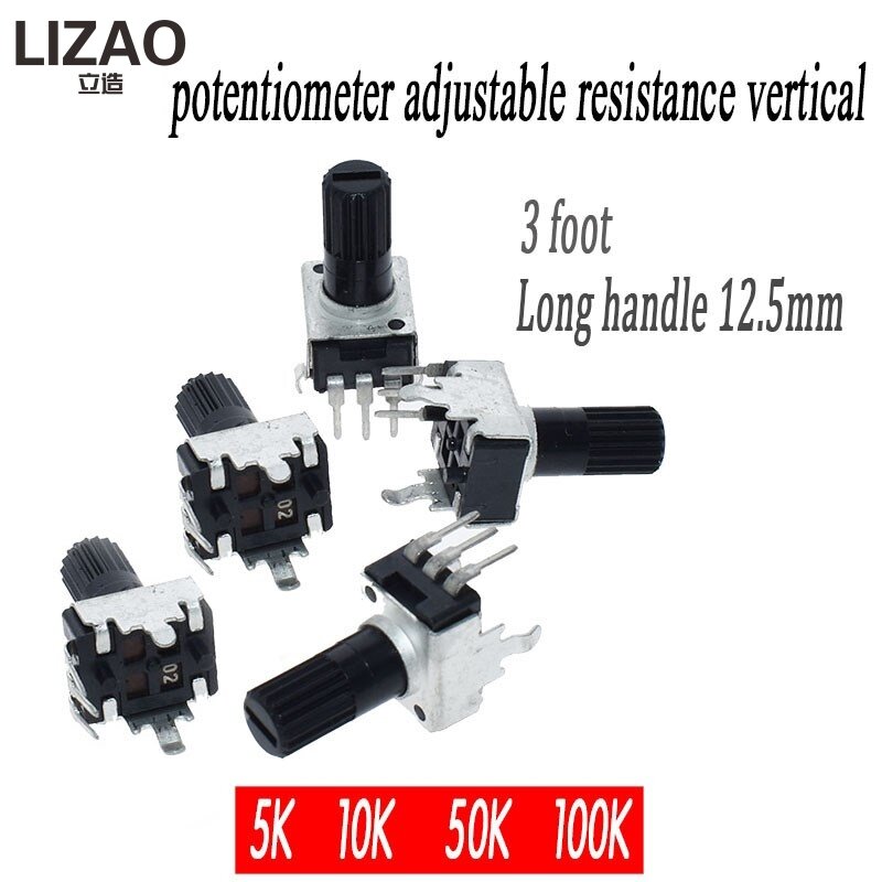 10PCS RV09 vertical 12.5mm Shaft 5K 10K 50K 100K 0932 Adjustable Resistor 9 type 3Pin Seal Potentiometer