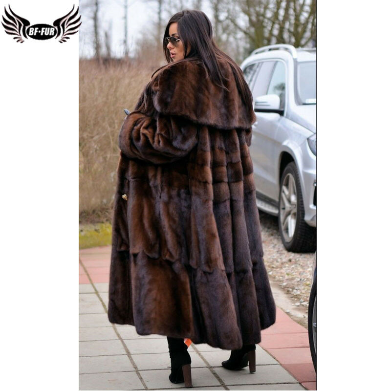 BFFUR-abrigos de piel de visón para mujer, abrigo de piel auténtica 2022, abrigo de piel de visón auténtica, traje largo de moda con cuello vuelto