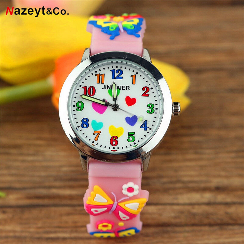 20213D children cartoon luminous pointer quartz watch boys and girls color heart pupil jelly silicone table