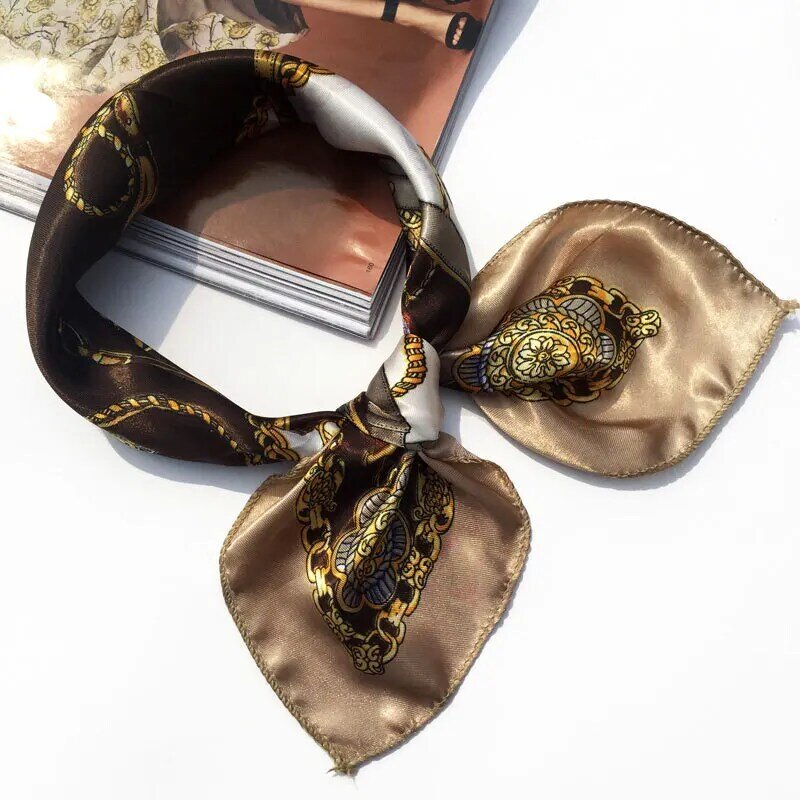 Foulard carré en soie à la mode pour femmes imprimé léopard Floral bandeau pour les cheveux écharpes de cou mouchoir Bandana accessoires 50cm