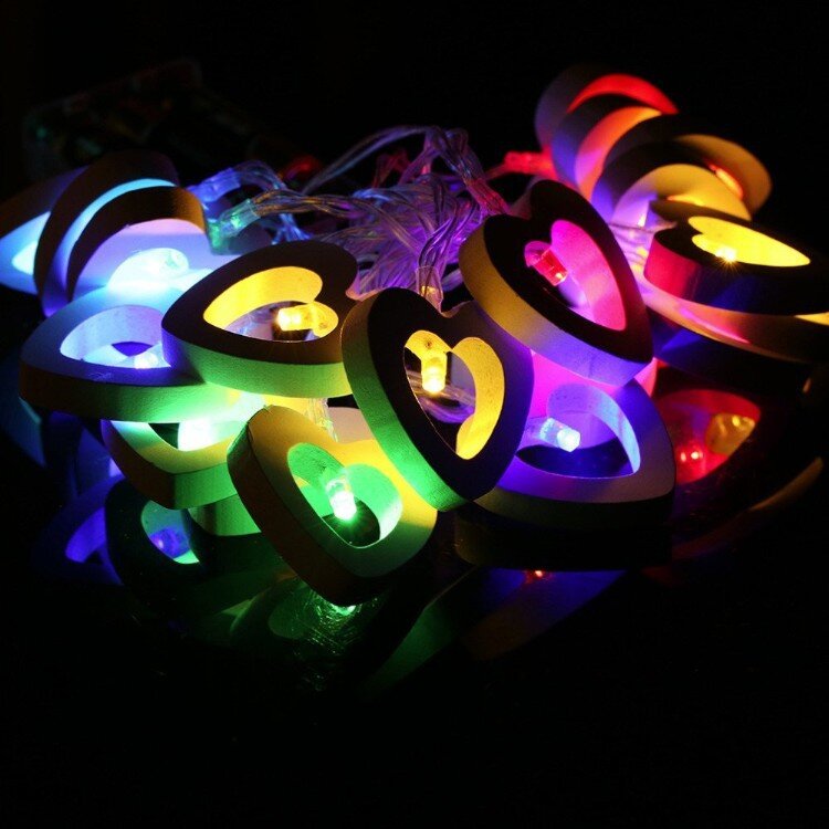 2M 20 LED หัวใจไม้ String แบตเตอรี่ไฟสำหรับคริสต์มาสสวนจัดงานแต่งงานอุปกรณ์เสริม String Light