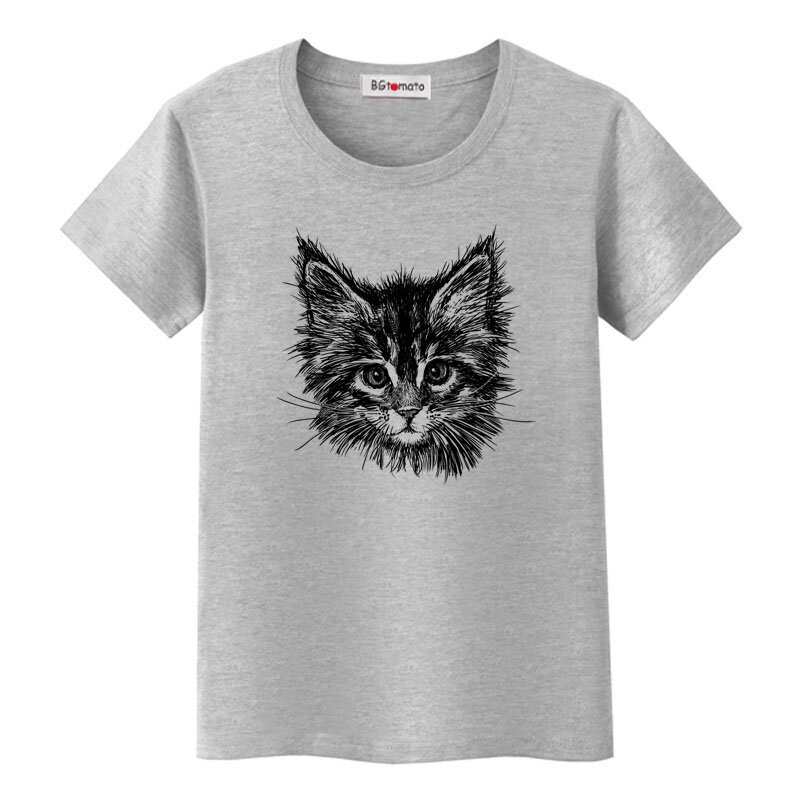 Bgtomate – t-shirt chat noir imprimé à la main, t-shirt à la mode pour filles, jolis animaux
