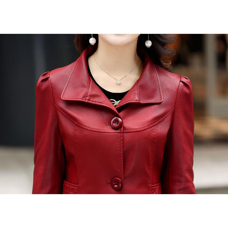 Split leather trench women 2021 autumn and winter female sheepskin coat medium-long plus size three button outerwear 5XL 6XL