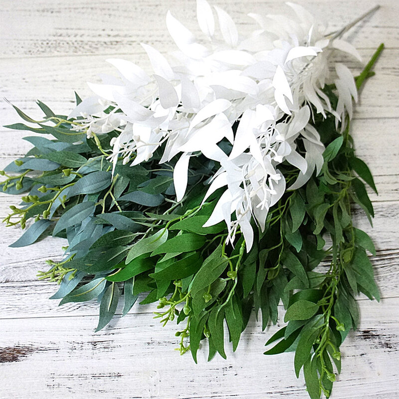 Hojas de plantas artificiales de seda, decoración de fondo de fiesta de boda, flores de follaje falso, guirnalda verde, decoración del hogar