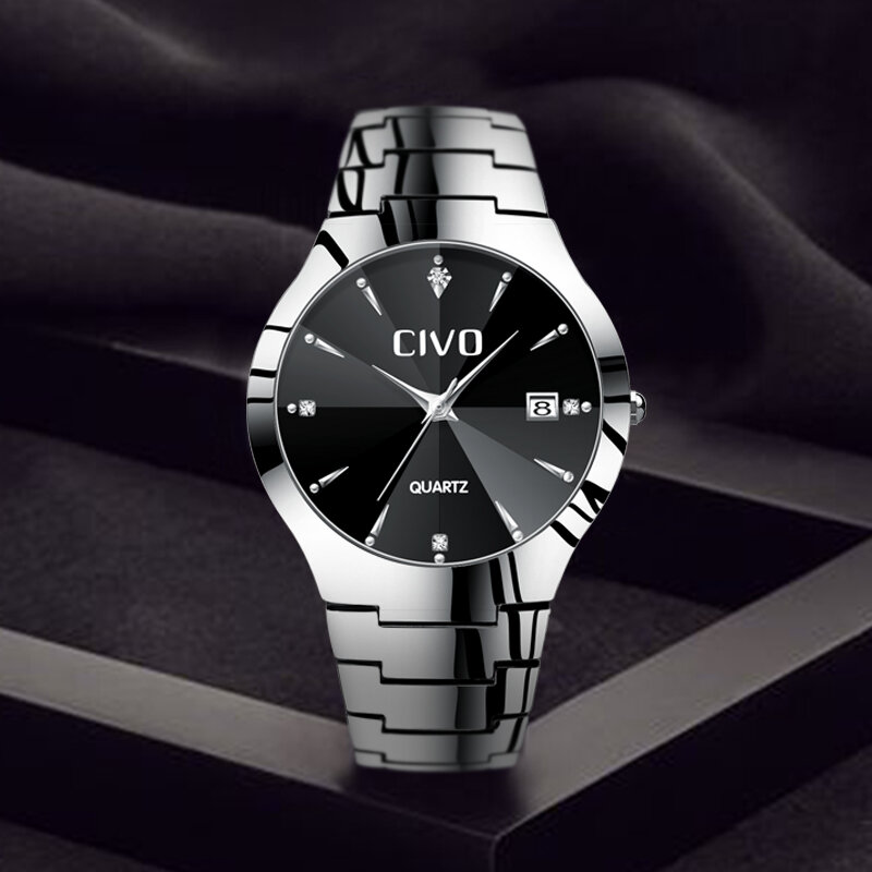 CIVO Fashion Men Watches Top Brand Luxury Waterproof Couple watch Sliver Stainless Steel Strap Wristwatch For Man Women Clock