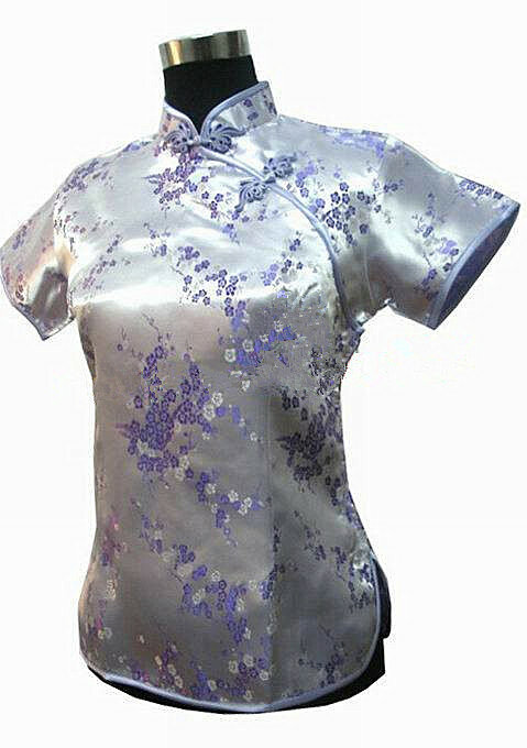 Stylish Pink Traditional Chinese Silk Satin Blouse Women Summer Vintage Shirt Tops New Flower Clothing S M L XL XXL WS012
