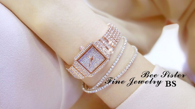 Relógio de cristal feminino com strass, relógio de pulso elegante aço inoxidável com pedras de diamante, vestido, novo, 2019