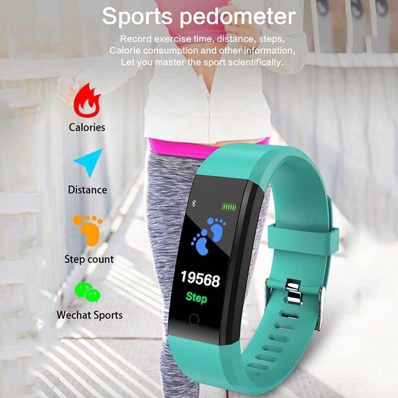 Reloj de pulsera inteligente a prueba de agua 115 Plus presión arterial Monitor de ritmo cardíaco pulsera inteligente banda de seguidor inteligente de Fitness