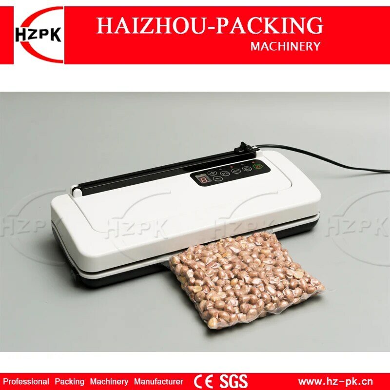 Hzpk corpo plástico elétrico branco alimentos frescos aferidor do vácuo máquina de embalagem para armazenamento longa manutenção 220v/110v com corte livre